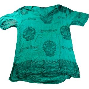 EARTHBOUND Black and Green Relaxed Short Sleeve Tunic